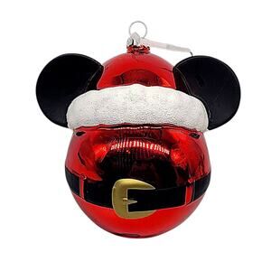 Disney Original Santa Mickey Mouse Glass Christmas Ornament Glitter Ears